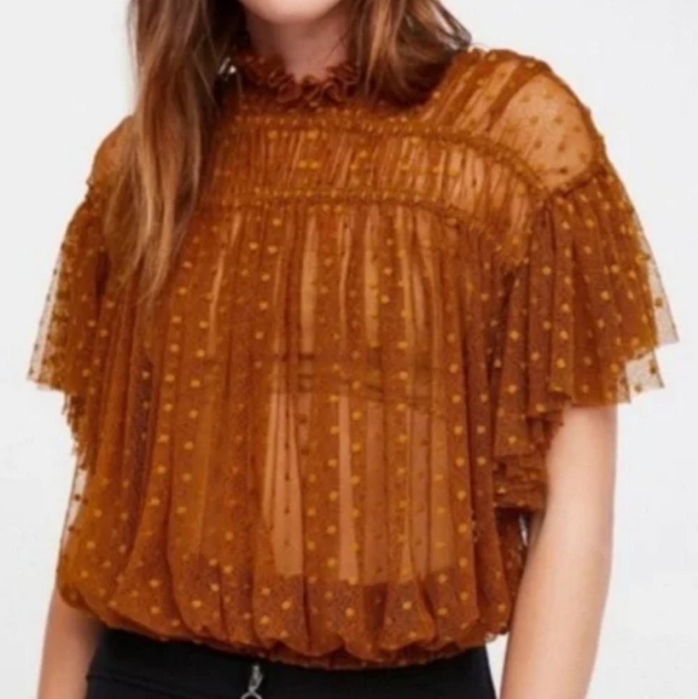 Free People Disco Ball Mesh Womens Blouse